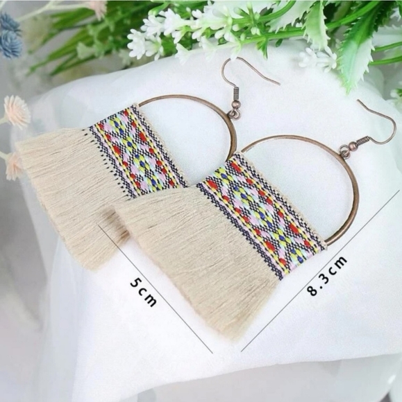 Boho Aztec Print Fringe Earrings - Picture 2 of 3